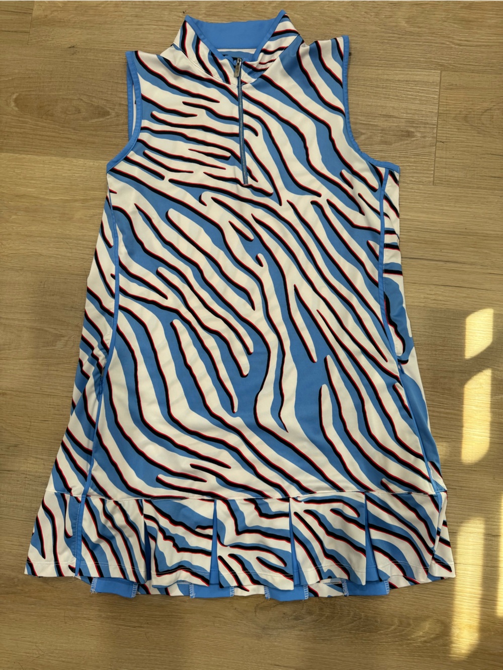 Women’s Tail Blue Zebra-Print Sleeveless Golf  Dress with Zip Collar